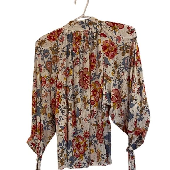 Nicole Miller Boho Floral Peasant Blouse Women’s Size XL Long Sleeve Tie Neck - Picture 4 of 7
